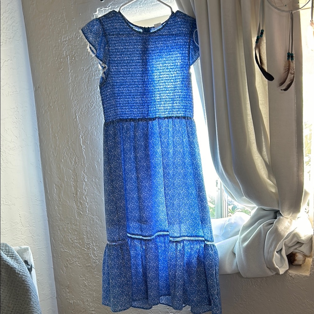 Smocked sweet blue tiny floral midi dress- melrose market